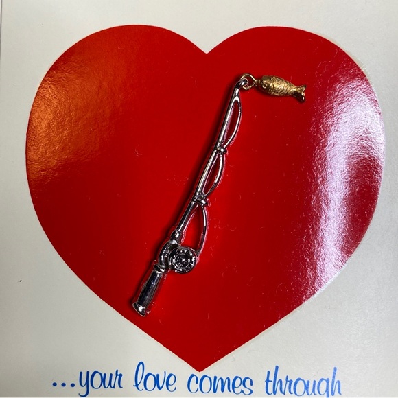 VINTAGE AVON TIE TACK PIN SILVER FISHING POLE GOLD FISH 1983 ORIG ESTATE - Picture 4 of 4